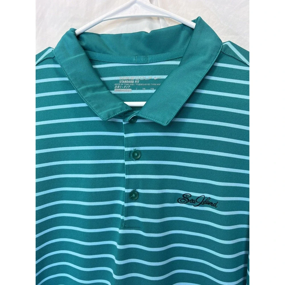 Nike Golf Standard Fit Dri Fit XXL Green Stripe Polo Sea Island Golf Club Resort